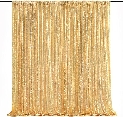 QueenDream 8ft x 8ft Gold Sequin Backdrop Curtain