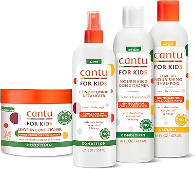 Cantu Care for Kids Haircare Regimen Set with Large Shampoo, Conditioner, Detangler & Leave-In
