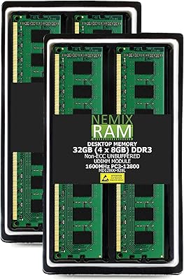 NEMIX RAM 32GB (4x8GB) DDR3 1600MHz PC3-12800 Desktop Memory Kit