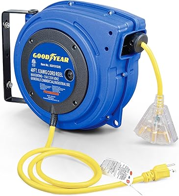 Goodyear Extension Cord Reel 12AWG x 40 FT with LED Light-Up Tap