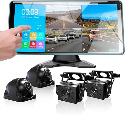 Ciascy 4K Backup Camera 4 Channel 360 Dash Cam with 10.36″ Quad Split Touch Screen