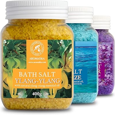 AROMATIKA Bath Salts Set 42 Oz - Lavender, Sea Breeze, Ylang-Ylang