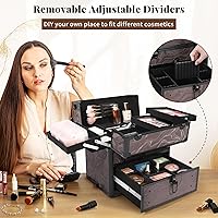 AROUS Rolling Makeup Train Case with 3 Drawers — image 4