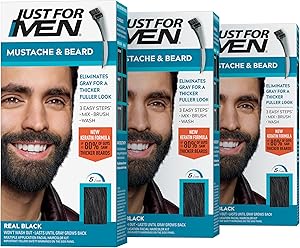 Just For Men Mustache & Beard Beard Coloring, Real Black M-55, 3-Pack