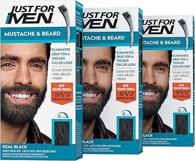 Just For Men Mustache & Beard Beard Coloring, Real Black M-55, 3-Pack