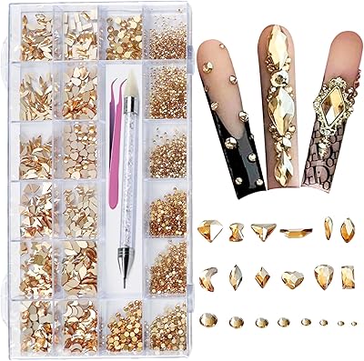 AMLAVIFISH Gold Rhinestones Kit, 6080 Pcs