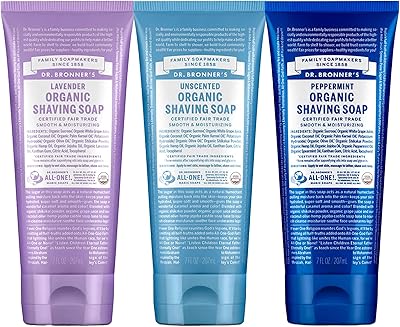 Dr. Bronner's Organic Shaving Soap 7oz Variety Pack (Lavender, Baby Unscented, Peppermint)