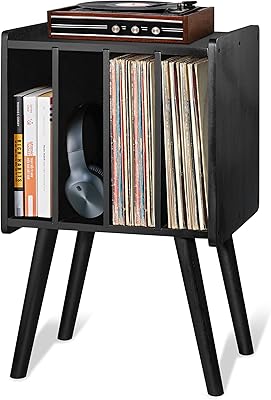 2BHOME Wooden LP Record Player Stand with 4 Cabinets