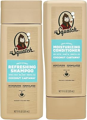 Dr. Squatch Coconut Castaway Hair Bundle for Men - Shampoo 8oz, Conditioner 11.5oz