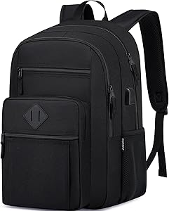ZUBOND Unisex Black Backpack with USB Port, 15.6-Inch Laptop Compartment, 30L