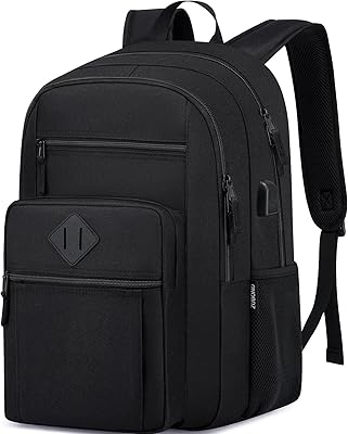 ZUBOND Unisex Black Backpack with USB Port, 15.6-Inch Laptop Compartment, 30L