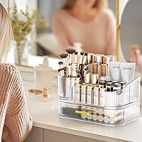 Delamu Makeup Organizer with Stackable Drawers and 360° Rotating Brush Holder — image 3
