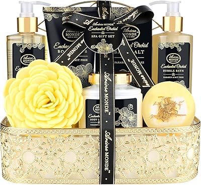 ArioseMonde Spa Gift Basket for Women - Enchanted Orchid Scent, 8-Piece Set