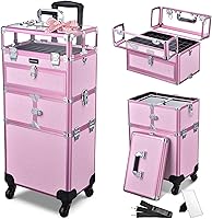 Byootique 2in1 Nail Polish Organizer Rolling Makeup Train Case (Pink) — image 1