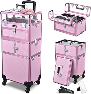 Byootique 2in1 Nail Polish Organizer Rolling Makeup Train Case (Pink) Review