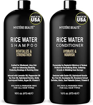 MYSTÉRE BEAUTÉ Rice Water Shampoo and Conditioner Set, 16 fl oz Each