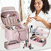 Travel Makeup Bag with 2 Pouches, Adjustable Dividers, Pink — image 7