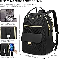 RJEU School Backpack Aesthetic for Teen Girls with USB Port, Black — image 4