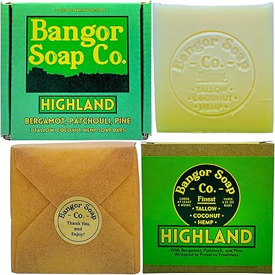 Bangor Soap Co. HIGHLAND Truly Natural Tallow, Coconut and Hemp Soap Bars (3-Pack)