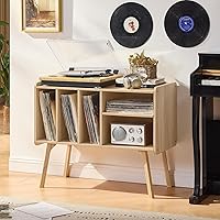 Lerliuo Record Player Stand with 4 Cabinet, Burlywood — image 4