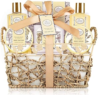 ArioseMonde Bath & Shower Spa Gift Basket Set, English Pear & Freesia, 9 Pcs