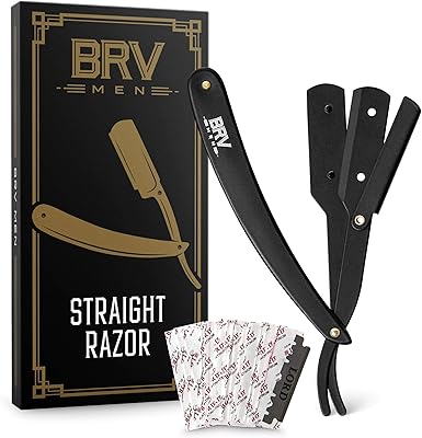 BRV MEN Professional Straight Edge Barber Razor with 100 Blades