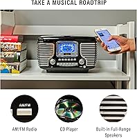 Crosley CR612B-BK Corsair Retro AM/FM Alarm Clock Radio and CD Player with Bluetooth Speakers — image 3
