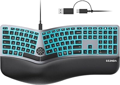 seenda KUW01 7-Color Backlit Wired Ergonomic Keyboard