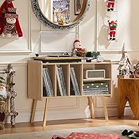 Lerliuo Record Player Stand with 4 Cabinet, Burlywood — image 2