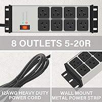 CCCEI 2PCS 20 AMP Power Strip Surge Protector 8 Outlets 6FT Extension Cord — image 3