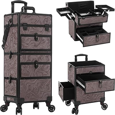 AROUS Rolling Makeup Train Case with 3 Drawers