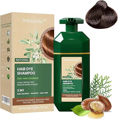 SHIHUANUO Hair Dye Shampoo 3-in-1 for Gray Hair Coverage (520mL, Brown)