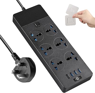Jumpso UK to US Plug Adapter Power Strip with 6 Outlets and 4 USB Ports