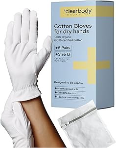 Clearbody Organics 100% Organic Cotton Gloves - 5 Pairs, Medium, White Review