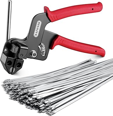 DAFONSO Stainless Steel Cable Tie Gun Kit 100PCS 304 Heavy Duty Metal Zip Ties 200LBS