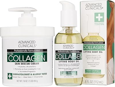 Advanced Clinicals Collagen Body Oil + Collagen Cream Body Lotion & Face Cream Set