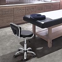 Yaheetech Rolling Swivel Salon Stool with Backrest, Black — image 2