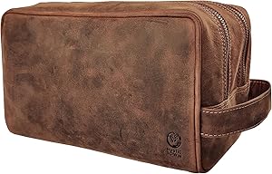 Rustic Town Full Grain Leather Travel Toiletry Bag - Brown