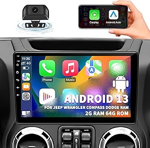 KUFUESGGERTA Car Stereo Radio for Jeep Wrangler JK Compass Grand Cherokee Dodge Ram 1500, Android 13, 10-inch Touchscreen Review