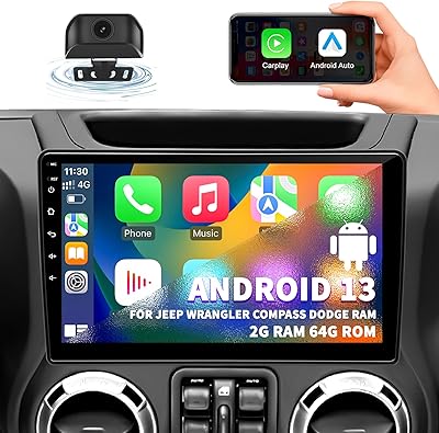 KUFUESGGERTA Car Stereo Radio for Jeep Wrangler JK Compass Grand Cherokee Dodge Ram 1500, Android 13, 10-inch Touchscreen