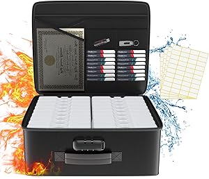 Tamfile Fireproof Photo Storage Box with 18 Clear Photo Cases