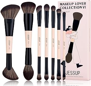 Jessup 7pcs Double Sided Makeup Brushes Set – Peach Dust Review