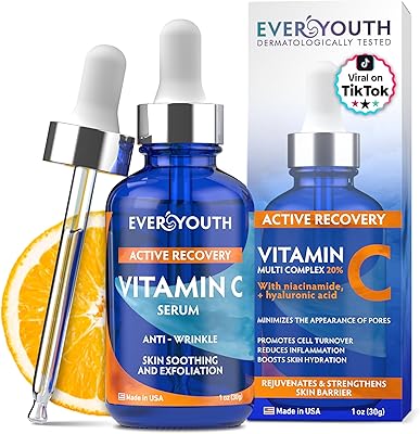 Everyouth Vitamin C Serum 20% with Hyaluronic Acid, Niacinamide & Collagen Peptides - 1 oz