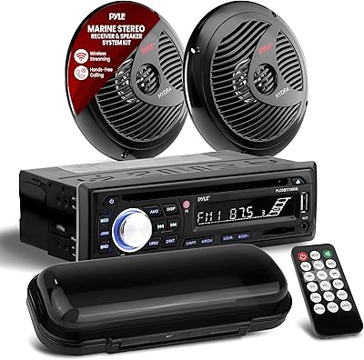 Pyle PLCDBT75MRB Bluetooth Car Stereo with Waterproof Marine Speakers