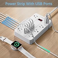 HUNIAN 10 Ft Extension Cord Power Strip with 8 Outlets and 6 USB Ports — image 4