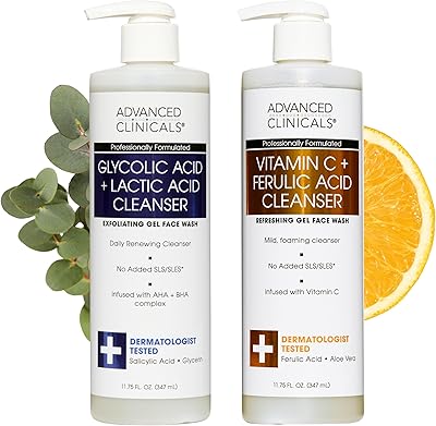 Advanced Clinicals Exfoliating Glycolic Acid & Salicylic Acid Face Wash + Vitamin C Facial Cleanser Set
