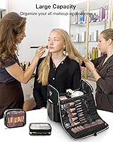 Large Makeup Carrying Train Case with Adjustable Dividers and Shoulder Strap (Black) — image 3