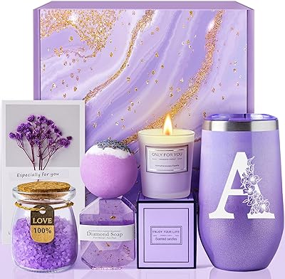 MADDIFY Initial Lavender Spa Gift Basket Set