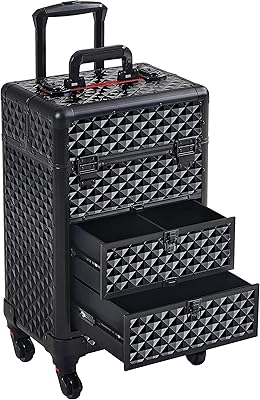Yaheetech Rolling Makeup Train Case with Drawers