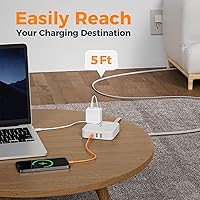 TESSAN Surge Protector Flat Extension Cord 5FT with 4 Outlets & 3 USB Ports — image 5